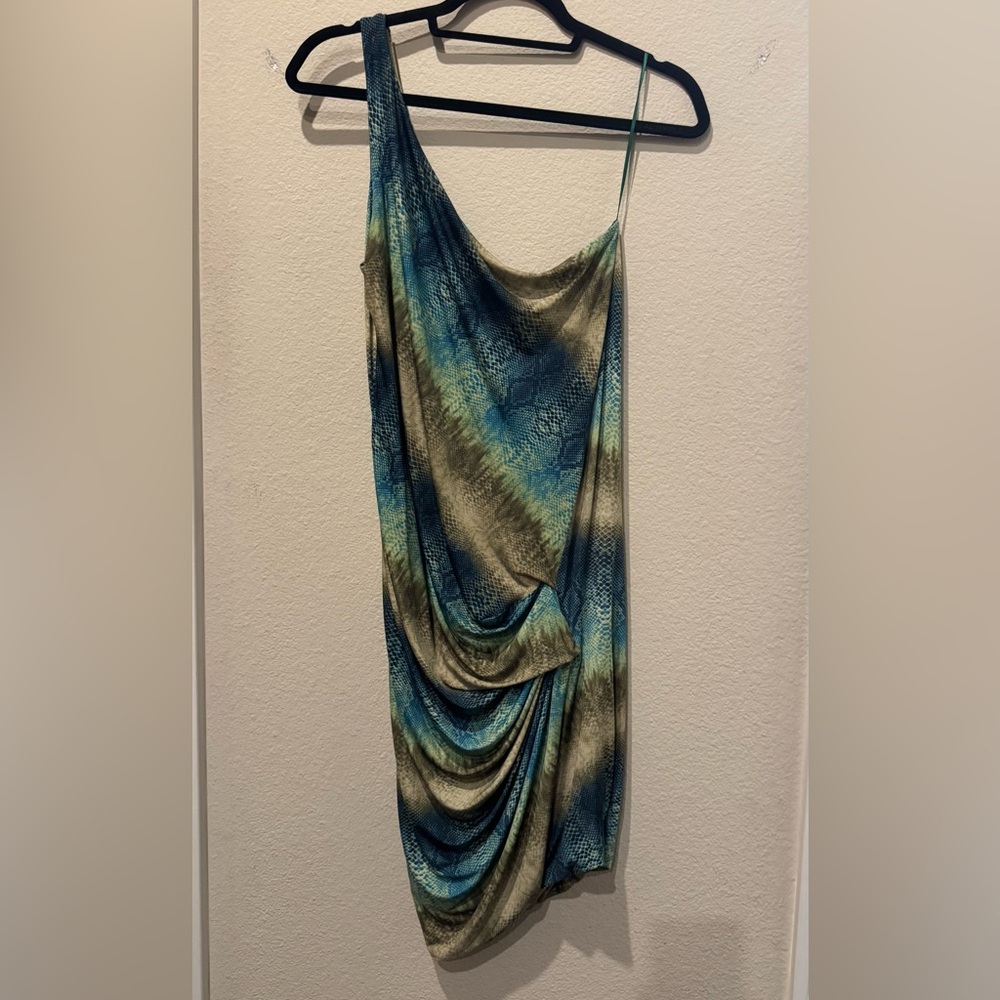 Torn by Ronny Kobo Blue and Green Patterned Dress